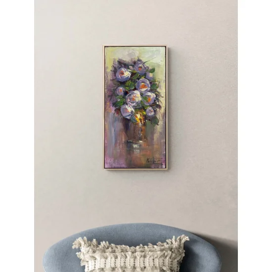 Vazoda Beyaz Çiçekler Yağlı Boya Tablosu