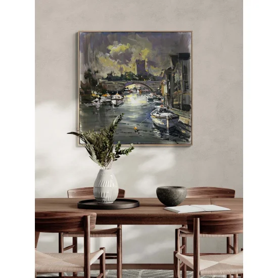 Sunset Beneath the Bridge Oil Painting