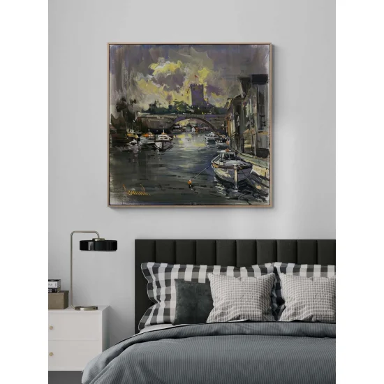 Sunset Beneath the Bridge Oil Painting