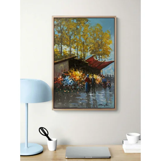 Kaldırımda Bir Bahar Yağlı Boya Tablosu