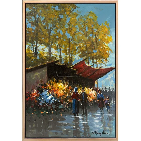 Kaldırımda Bir Bahar Yağlı Boya Tablosu