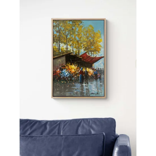 Kaldırımda Bir Bahar Yağlı Boya Tablosu