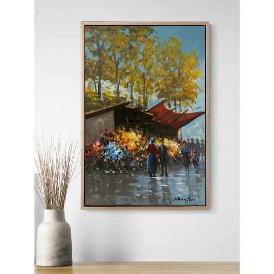 Kaldırımda Bir Bahar Yağlı Boya Tablosu