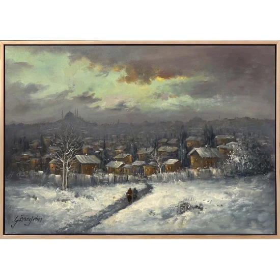 Silent Istanbul in Snow Oil Painting