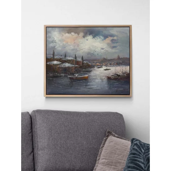 Boğazda Kış Günü Yağlı Boya Tablosu