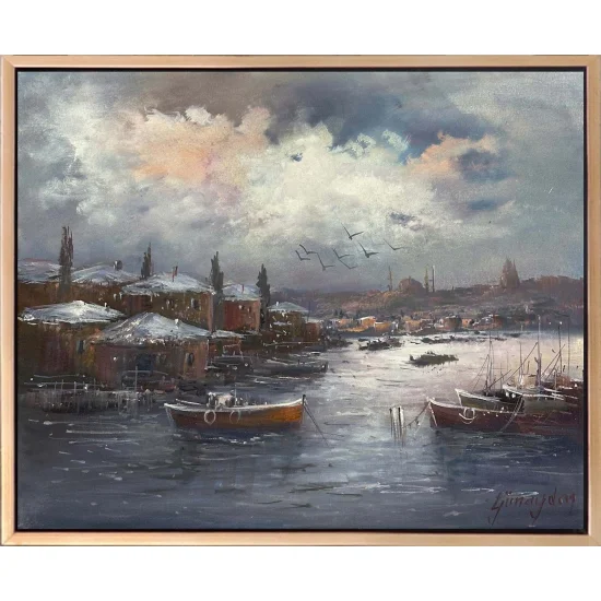 Boğazda Kış Günü Yağlı Boya Tablosu