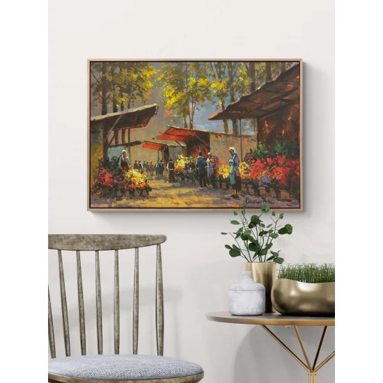 Çiçek Pazarında Gün Yağlı Boya Tablosu