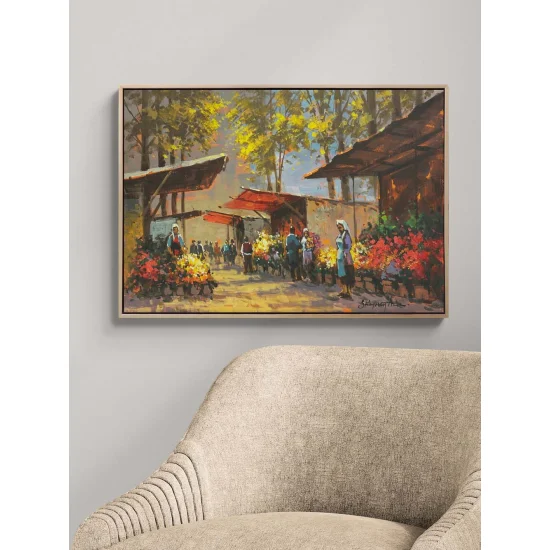 Çiçek Pazarında Gün Yağlı Boya Tablosu