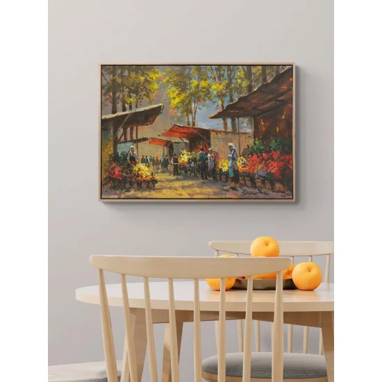 Çiçek Pazarında Gün Yağlı Boya Tablosu