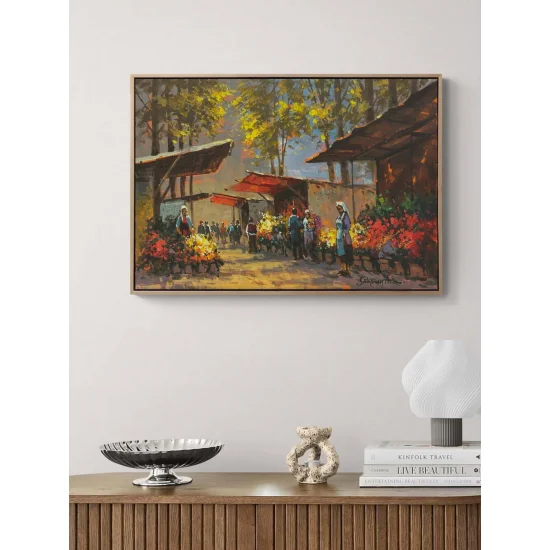 Çiçek Pazarında Gün Yağlı Boya Tablosu