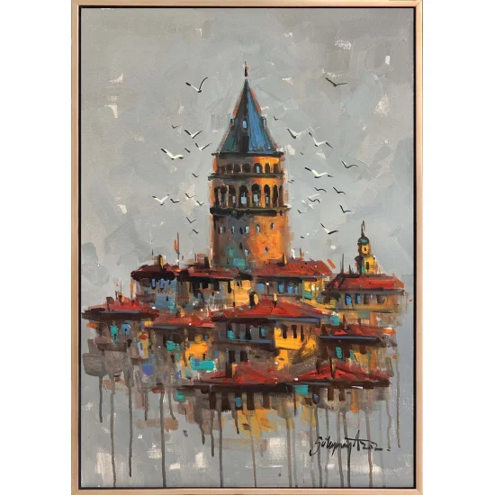 Rüyalarda Galata Kulesi Yağlı Boya Tablosu