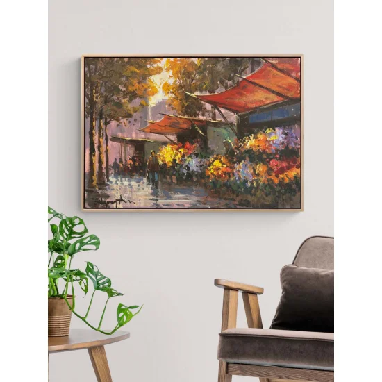 Çiçekler Açan Sokaklar Yağlı Boya Tablosu