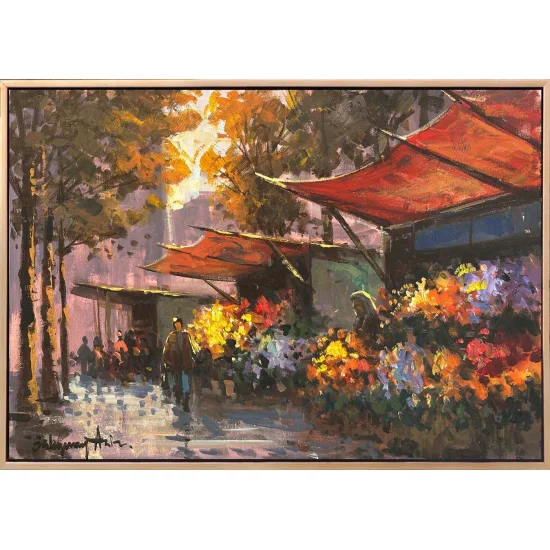 Çiçekler Açan Sokaklar Yağlı Boya Tablosu