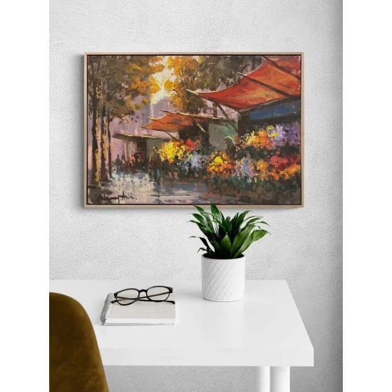 Çiçekler Açan Sokaklar Yağlı Boya Tablosu