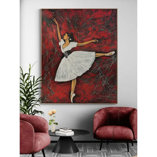 Kırmızı Rüyalarda Balerin Yağlı Boya Tablosu