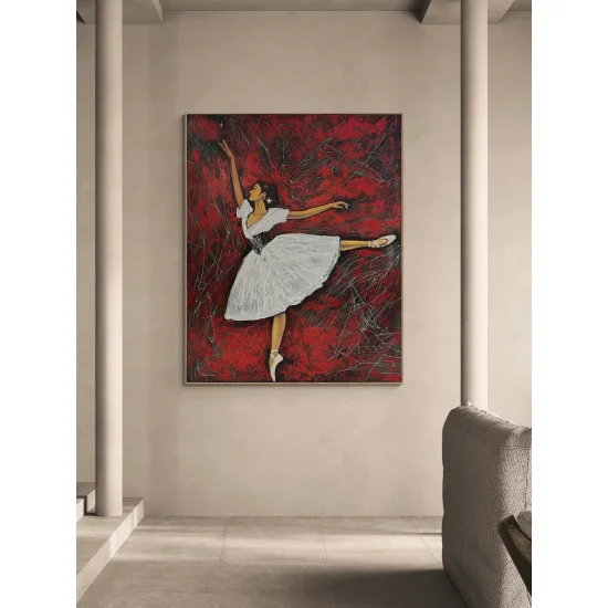 Kırmızı Rüyalarda Balerin Yağlı Boya Tablosu