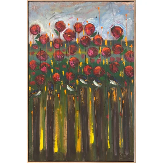 Bahçede Kırlangıçlar Yağlı Boya Tablosu