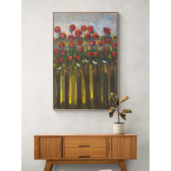 Bahçede Kırlangıçlar Yağlı Boya Tablosu