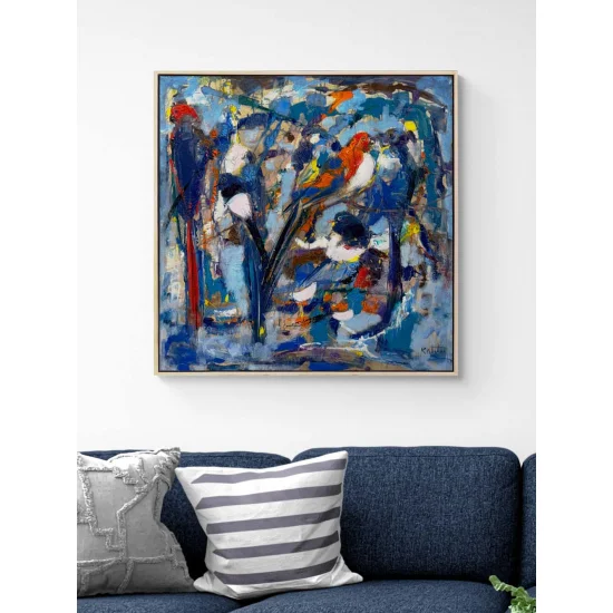 Renklerde Soyut Kuşlar Yağlı Boya Tablosu