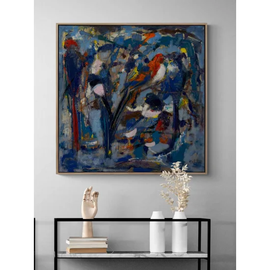 Renklerde Soyut Kuşlar Yağlı Boya Tablosu