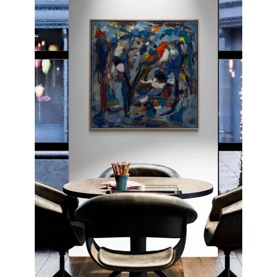 Renklerde Soyut Kuşlar Yağlı Boya Tablosu