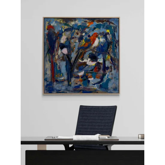 Renklerde Soyut Kuşlar Yağlı Boya Tablosu