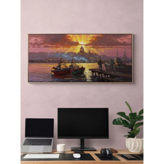 İskelede Boğazın Balıkçıları Yağlı Boya Tablosu