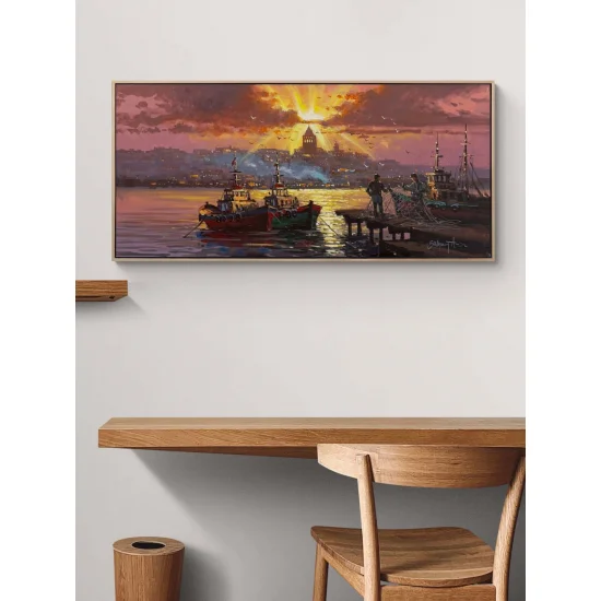 İskelede Boğazın Balıkçıları Yağlı Boya Tablosu