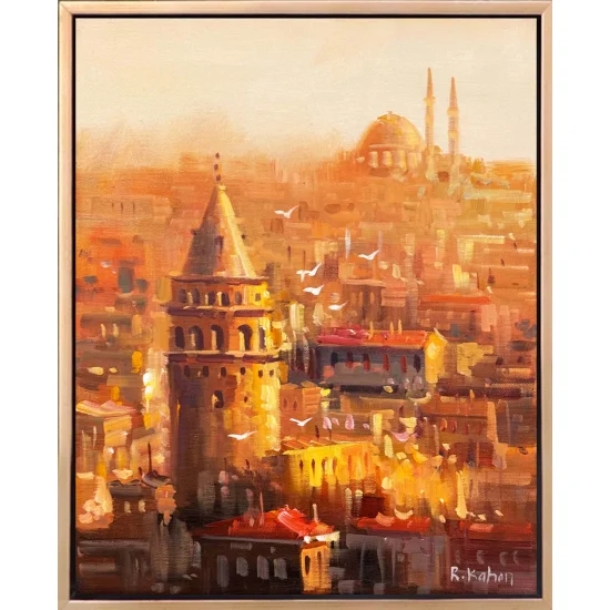 Kuşbakışı Galata Yağlı Boya Tablosu