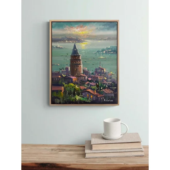 Galata Kulesinde Maviler Yağlı Boya Tablosu