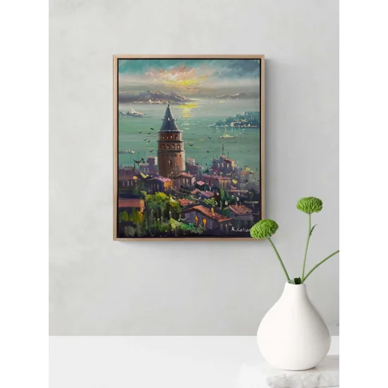 Galata Kulesinde Maviler Yağlı Boya Tablosu