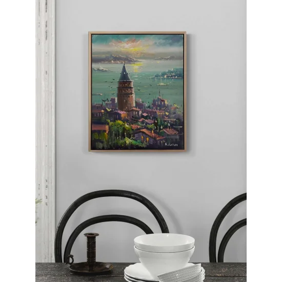 Galata Kulesinde Maviler Yağlı Boya Tablosu