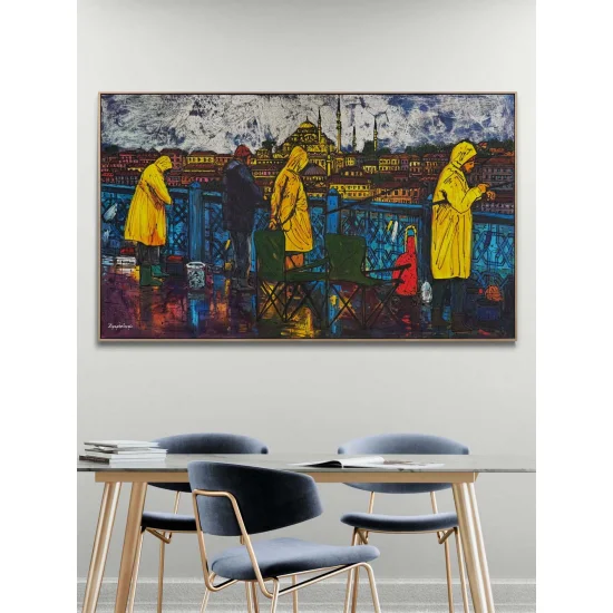 Yağmurda Balık Nöbeti Yağlı Boya Tablosu