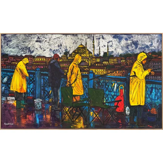 Yağmurda Balık Nöbeti Yağlı Boya Tablosu