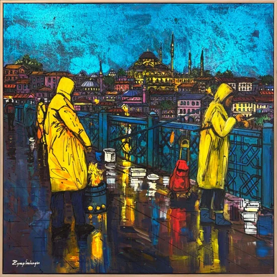 Köprüde Bir Akşam Yağlı Boya Tablosu