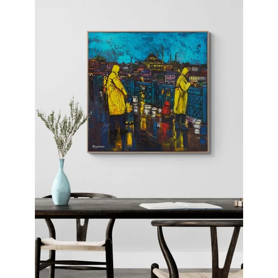 Köprüde Bir Akşam Yağlı Boya Tablosu