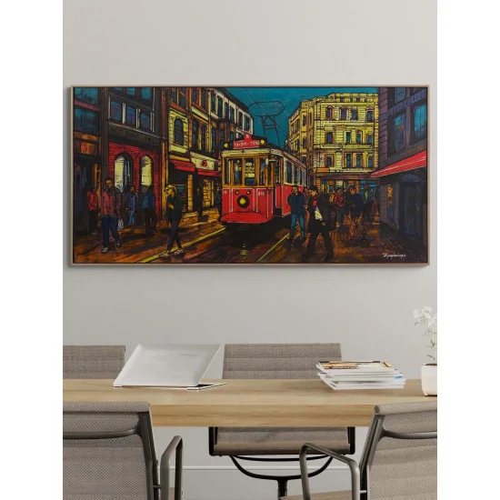 Kırmızı Tramvay ve Hatıralar Yağlı Boya Tablosu