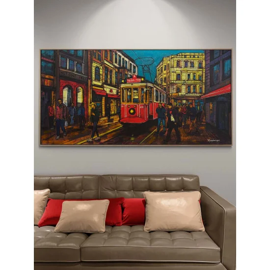 Kırmızı Tramvay ve Hatıralar Yağlı Boya Tablosu
