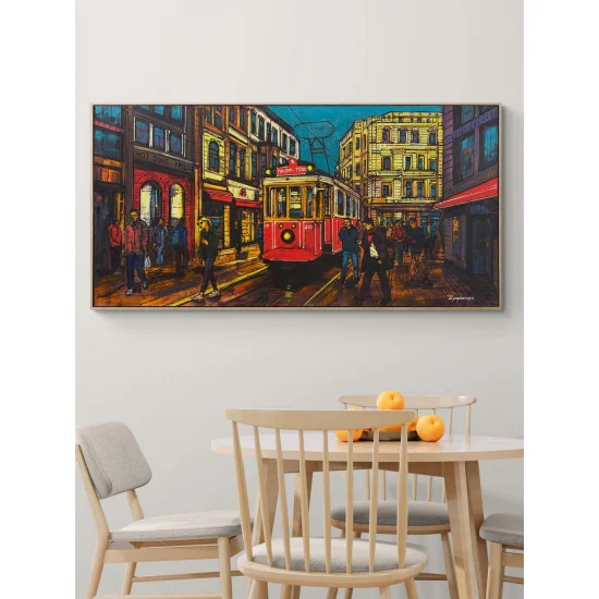 Kırmızı Tramvay ve Hatıralar Yağlı Boya Tablosu