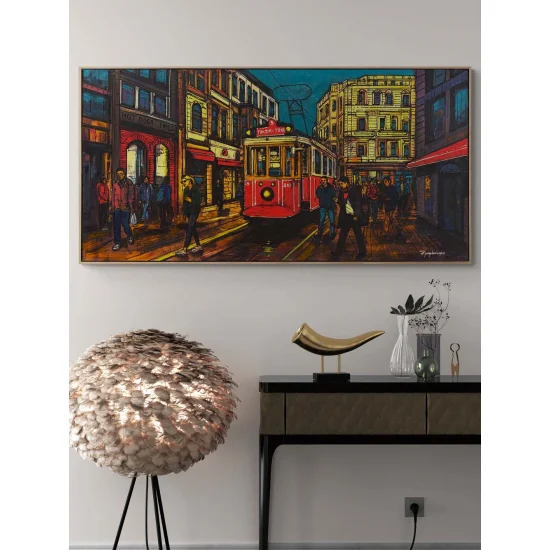 Kırmızı Tramvay ve Hatıralar Yağlı Boya Tablosu