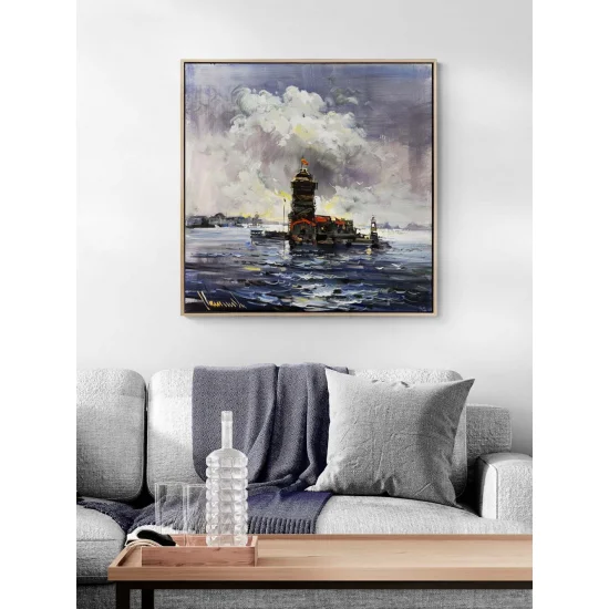 Dalgalarla Kız Kulesi Yağlı Boya Tablosu