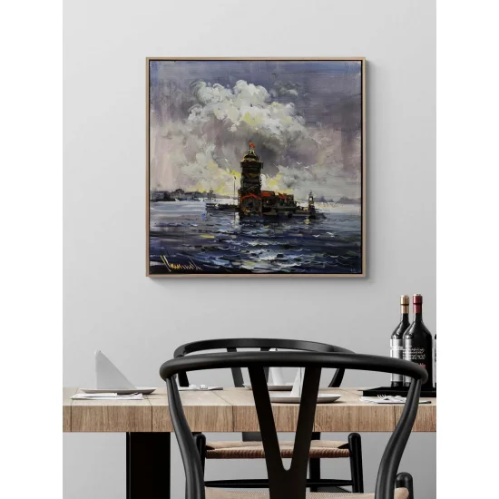 Dalgalarla Kız Kulesi Yağlı Boya Tablosu