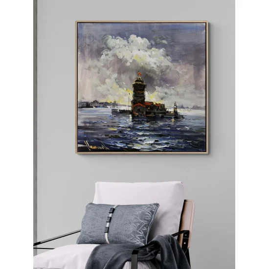 Dalgalarla Kız Kulesi Yağlı Boya Tablosu