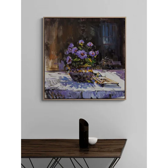 Vozada Mor Menekşeler Yağlı Boya Tablosu