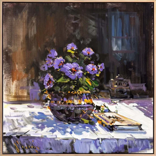 Vozada Mor Menekşeler Yağlı Boya Tablosu