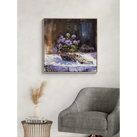 Vozada Mor Menekşeler Yağlı Boya Tablosu