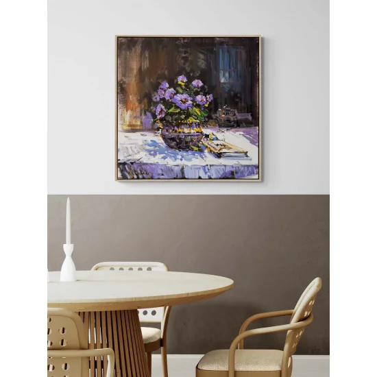 Vozada Mor Menekşeler Yağlı Boya Tablosu