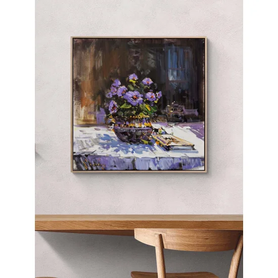 Vozada Mor Menekşeler Yağlı Boya Tablosu