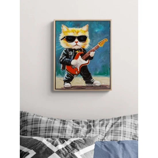 Gitarist Kedi Yağlı Boya Tablosu