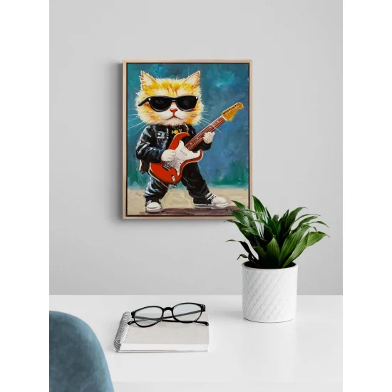 Gitarist Kedi Yağlı Boya Tablosu